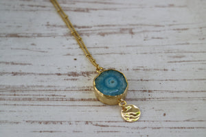Blue Solar Quartz Crystal Gold Necklace