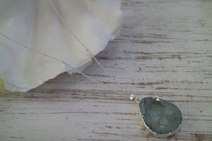 Blue Geode Druzy Crystal Silver Necklace