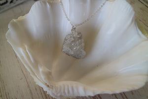 Clear Quartz Cluster Crystal Silver Necklace