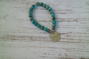 Blue Sea Sediment Jasper beaded bracelet with rustic silver 'dreaming of the sea' charm