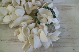 African Turquoise and white howlite beaded bracelet with silver rustic 'dreaming of the sea' charm