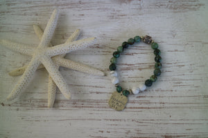 African Turquoise and white howlite beaded bracelet with silver rustic 'dreaming of the sea' charm