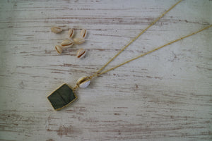 Labradorite Gemstone Gold Necklace with Cowrie Shell Connector