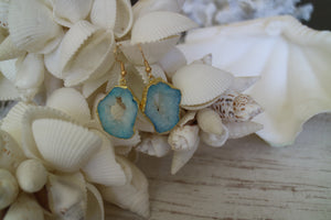 Blue Goede Druzy Agate earrings with gold plated edges and earring hooks