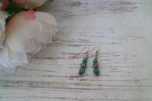 Green sea sediment jasper gemstone bead sterling silver earrings