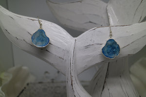 Blue geode druzy agate silver earrings