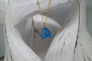 Blue Geode Druzy Agate Gold Necklace