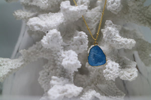 Blue Geode Druzy Agate Gold Necklace