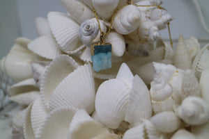 Blue Druzy Quartz Crystal Gold Necklace