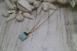 Blue Druzy Quartz Crystal Gold Necklace