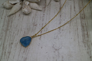 Blue Geode Druzy Agate Gold Necklace
