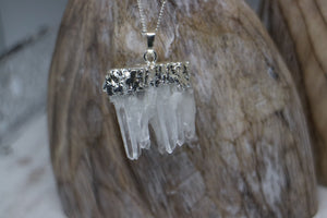 Clear Quartz Cluster Crystal Silver Necklace