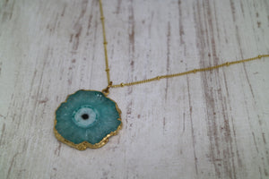 Green Solar Quartz Crystal Gold Necklace