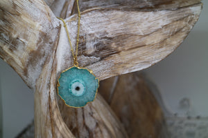 Green Solar Quartz Crystal Gold Necklace