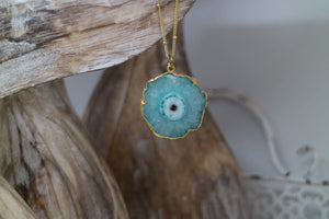 Green Solar Quartz Crystal Gold Necklace