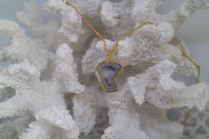 White Geode Druzy Agate Gold Necklace