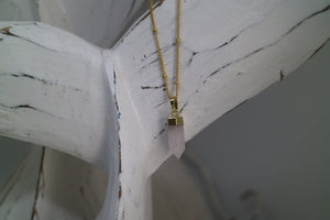 Rose Quartz Crystal Point Gold Necklace