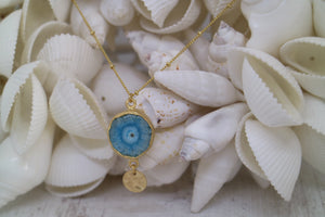 Blue Solar Quartz Crystal Gold Necklace