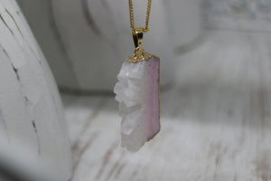 Pink Druzy Quartz Gold Necklace