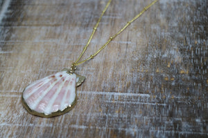 Pink and White Scallop Shell Gold Necklace
