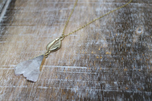 Amethyst Crystal Gold Necklace with Gold Shell Connector