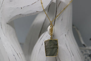 Labradorite Gemstone Gold Necklace with Cowrie Shell Connector