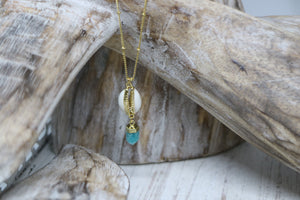 Amazonite Gemstone Gold Necklace with Cowrie Shell