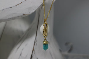 Amazonite Gemstone Gold Necklace with Cowrie Shell
