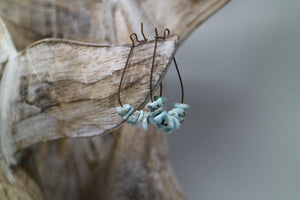 Larimar gemstone chip antique copper earrings
