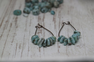 Larimar gemstone chip antique copper earrings
