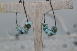 Larimar gemstone chip antique copper earrings