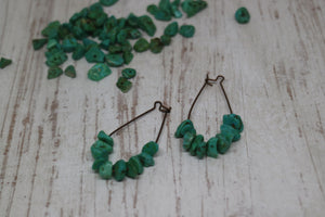 Turquoise gemstone chip antique copper earrings