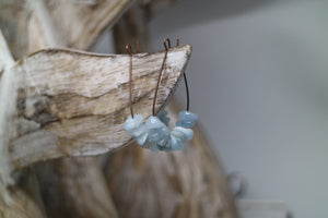 Aquamarine gemstone chips earrings on antique copper hoops