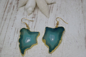 Green geode druzy agate gold earrings