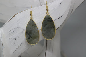 Teardrop Labradorite gemstone gold earrings