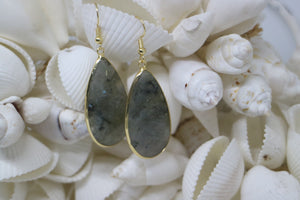 Teardrop Labradorite gemstone gold earrings