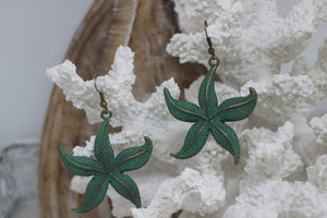 Bronze green patina starfish earrings