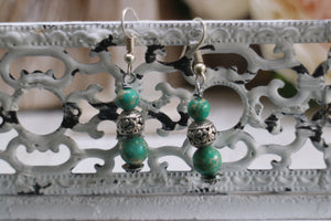 Green sea sediment jasper gemstone bead sterling silver earrings