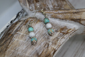 Blue sea sediment jasper and white howlite gemstone bead sterling silver earrings