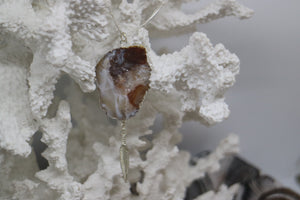 Druzy Agate Silver Necklace with Feather Charm
