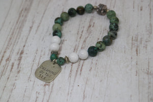African Turquoise and white howlite beaded bracelet with silver rustic 'dreaming of the sea' charm
