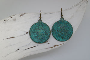 Green Bronze Patina Bohemian Turtle Earrings