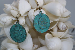Green Bronze Patina Bohemian Turtle Earrings