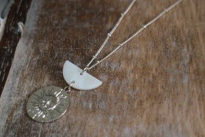 Mother of Pearl Silver Necklace with Sun Pendant