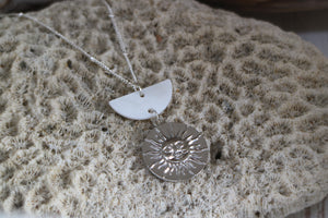 Mother of Pearl Silver Necklace with Sun Pendant