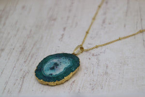 Green Solar Quartz Crystal Gold Necklace