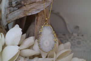 White Geode Druzy Crystal Gold Necklace