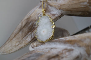 White Geode Druzy Crystal Gold Necklace