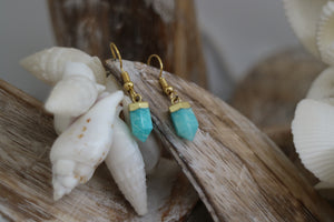 Amazonite crystal point gold earrings