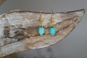 Amazonite crystal point gold earrings